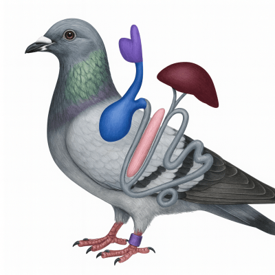 Le bec et le jabot chez le pigeon